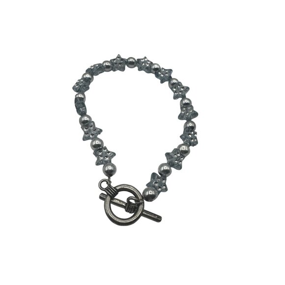 Light Blue Star Beaded Bracelet Toggle Clasp Jewelry Handmade Design Piece - Picture 3 of 4